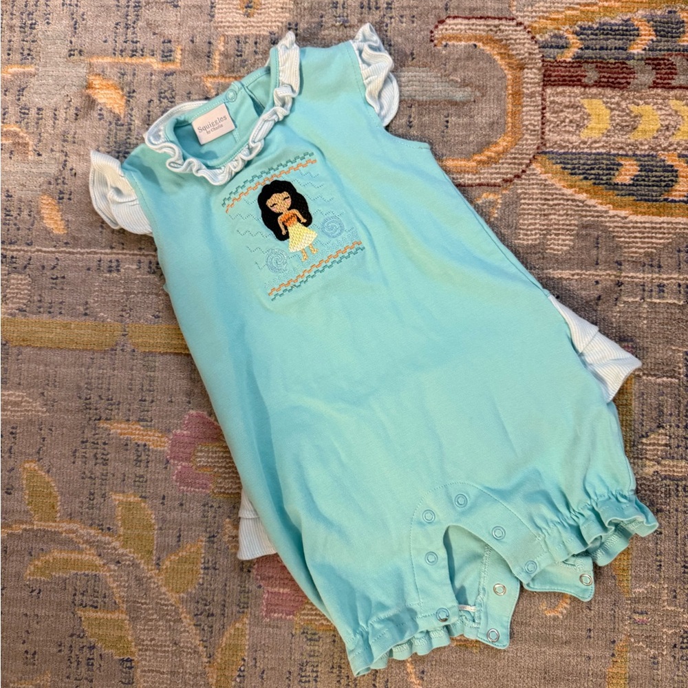 Girls Custom Moana Embroidered Blur Bubble Romper Onesie Outfit